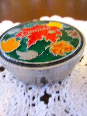 Aitkens Pewter Canada Pewter Maple Leaf Enameled Memory Box